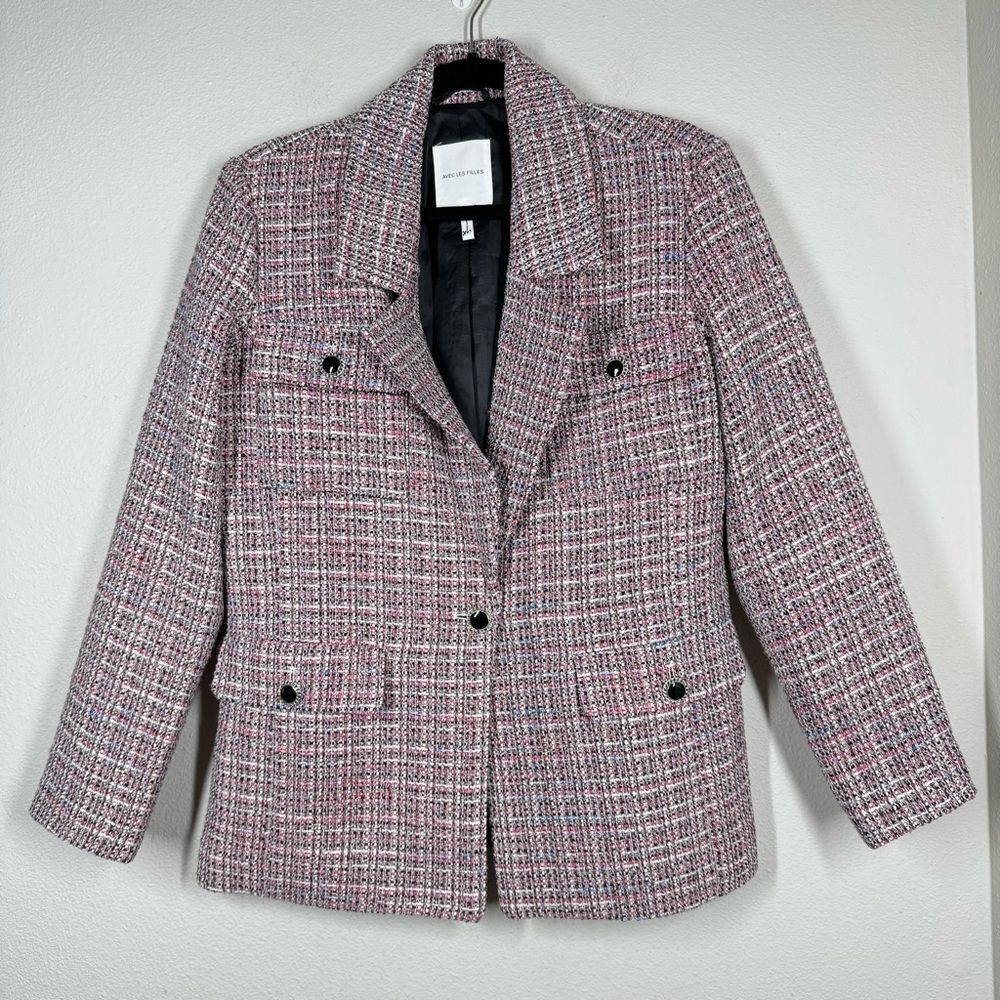 Avec Les Filles Pink Metallic Tweed Blazer Single Breasted Women’s Size Medium